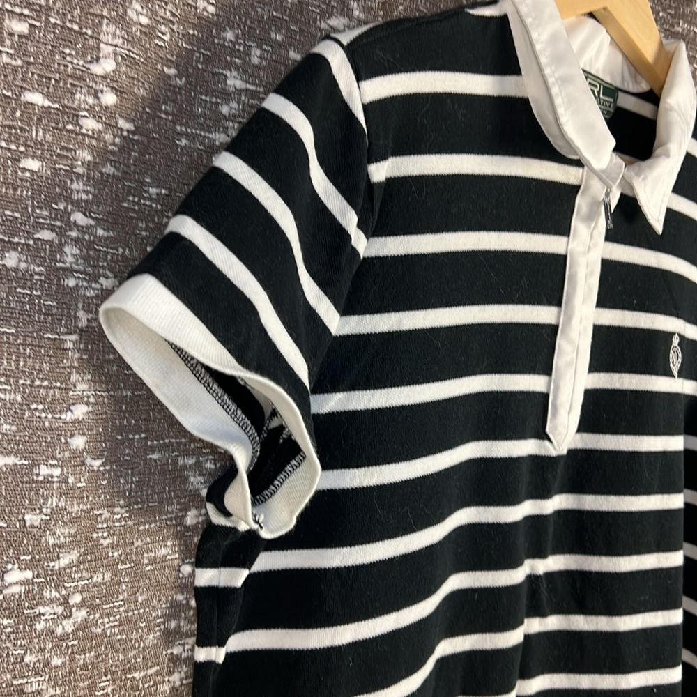 L-RL Lauren‎ Active Ralph Lauren Black w/ White Stripes Collared Polo - Picture 9 of 10